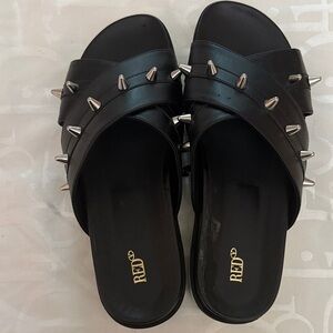 RED Black Women's Sandals with Silver Spikes